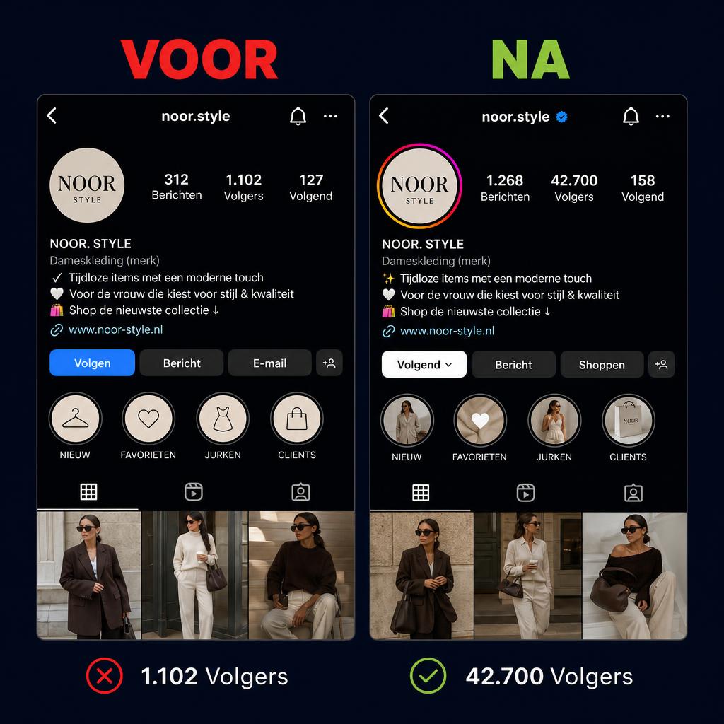 Voor en na fashion brand: van 1.102 naar 42.700 volgers